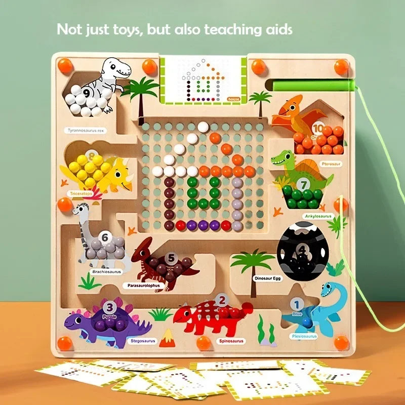 Labyrinthe magnétique de couleurs et de chiffres, puzzle Montessori sur le thème des dinosaures, pour apprendre à compter et à associer, idéal pour développer la motricité fine des tout-petits et les voyages.