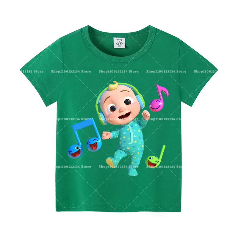 T-shirts Cocomelon pour bébés, manches courtes, en coton, imprimés de dessins animés, pour garçons et filles. Vêtements d'été. Nouveauté.