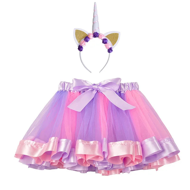 Jupe tutu pour bébé, vêtements pour enfants, tenues pour bébés filles, jupe en tulle mignonne pour tout-petits, bandeau licorne, jupe arc-en-ciel.