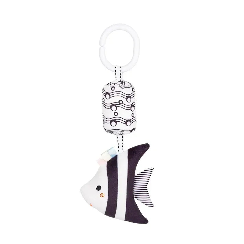 Hochet en peluche à suspendre à la poussette ou au lit, hochet pour bébé, noir et blanc, jouet d'éveil visuel pour enfants.