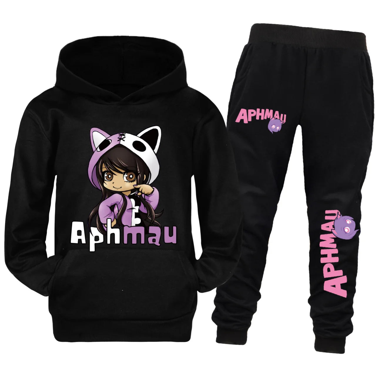 Aaron APHMAU Cat Clothes Set Kids Hooded Sweatshirts Jogging Pants 2pcs Suit Baby Boys Clothing Sets Toddler Girls Outfits