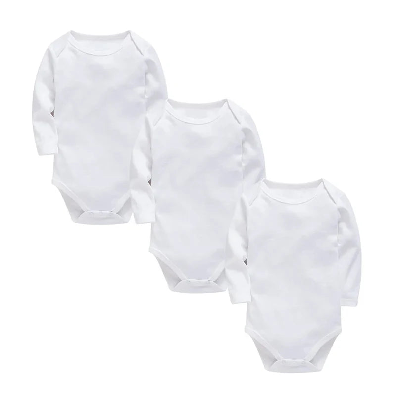 3/8PCS/LOT Long Sleeved Baby Bodysuits 100% Cotton Solid White Newborn Baby Boy Girl Rompers Infant Jumpsuit Ropa 0-12Month