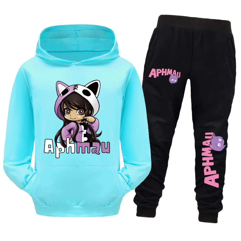 Aaron APHMAU Cat Clothes Set Kids Hooded Sweatshirts Jogging Pants 2pcs Suit Baby Boys Clothing Sets Toddler Girls Outfits