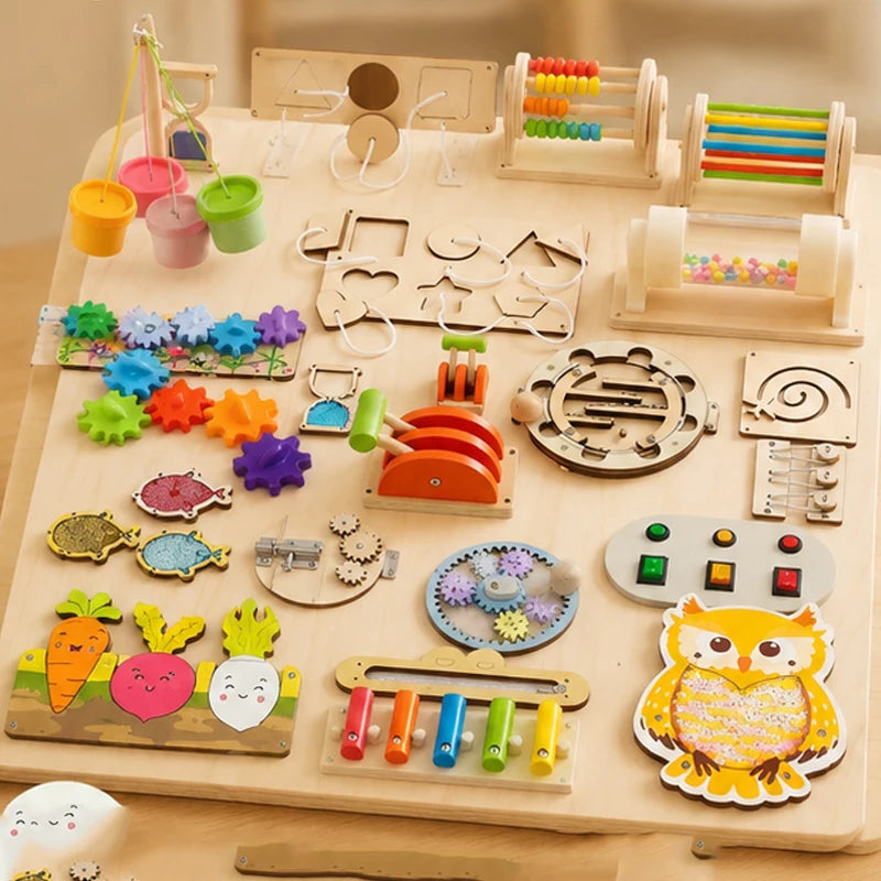 Accessoires Montessori de qualité supérieure pour tableau d'activités, jouets éducatifs sensoriels et de motricité fine | Kit d'activités en bois pour enfants d'âge préscolaire.