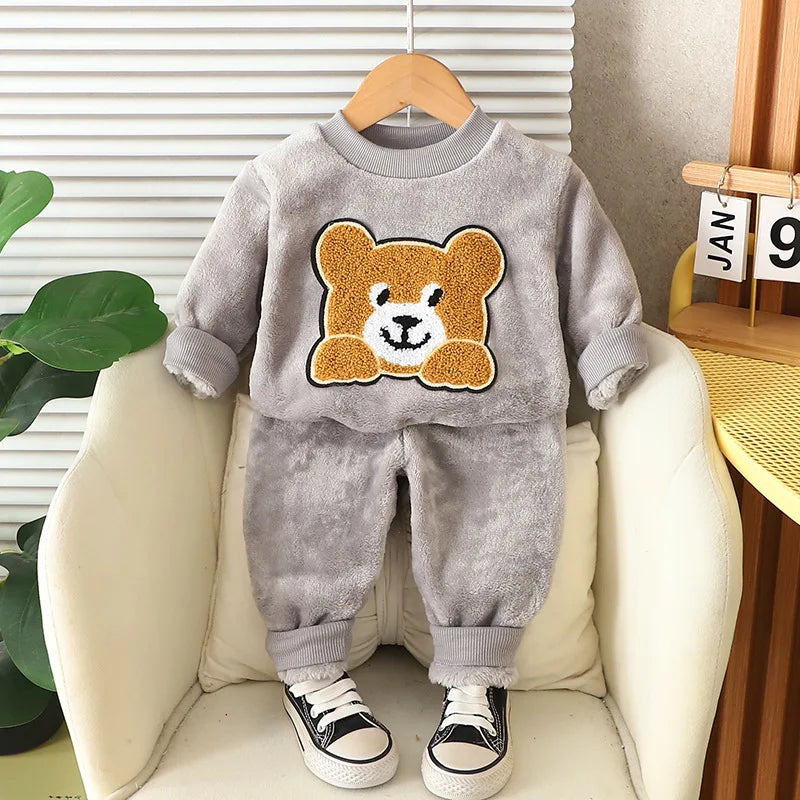 New Winter Baby Boys Clothes Children Cartoon Thick Warm Sleepwear T-Shirt Pants 2Pcs/Sets Toddler Girls Clothing Kids Pajamas