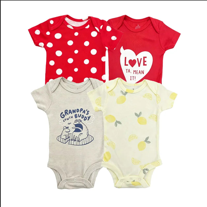 4PCS/LOT Cotton Baby Bodysuits Newborn Baby Clothing Baby Boys Girls Summer Clothes Short Sleevele Infant Jumpsuit 0-24M