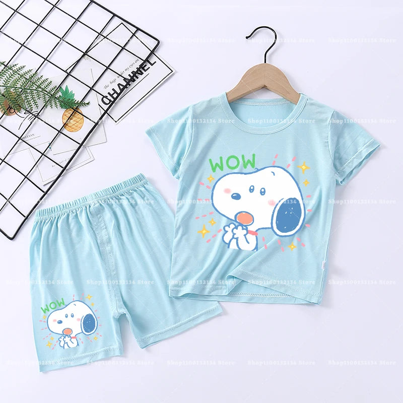 Snoopys Boy Girl Sleepwear Kawaii Cartoon Pyjamas Set Children Cute Home Wear Short Sleeves Shorts Baby Pajamas Summer Clothes