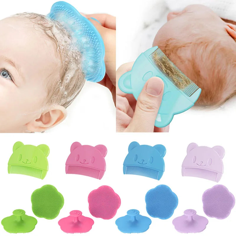 Lot de 2 accessoires de soins pour bébé : peigne de tête fœtal, peigne doux pour le bain et le nettoyage des nouveau-nés, masseur de tête pour bébé.
