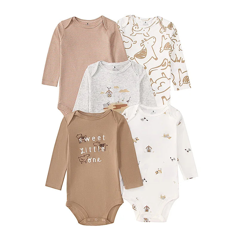 Newborn Baby Bodysuit Cotton 5PCS Cartoon Stripe Unisex Baby Girl Clothes Set Pajamas O-Neck Baby Boy Clothes Short Sleeve