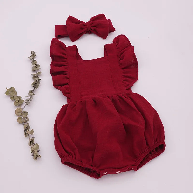 Personalized Summer Newborn Infant Baby Girls Romper + Headband Muslin Sleeveless Rompers Kids Onepiece Fashion Baby Clothing