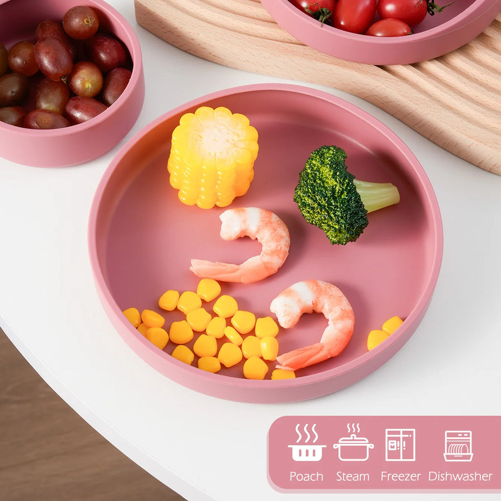 Ensemble de 3 pièces pour l'alimentation de sevrage de bébé : assiettes, bols d'apprentissage, sans BPA, accessoires de table pour tout-petits et nourrissons.