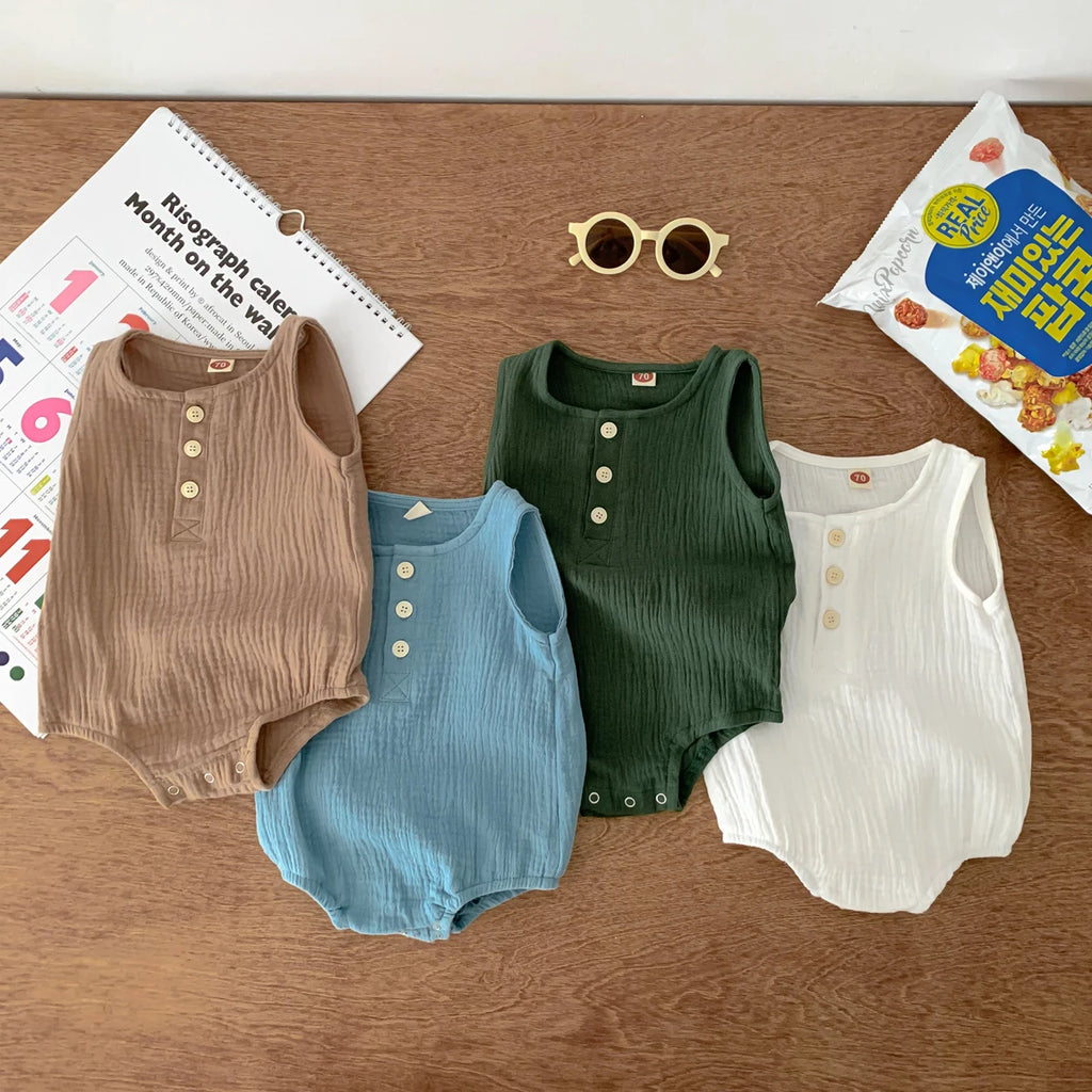 Baby Infant Newborn Girls&boys Comfort Button Sleeveless Romper Jumpsuit Bodysuit Summer Clothes