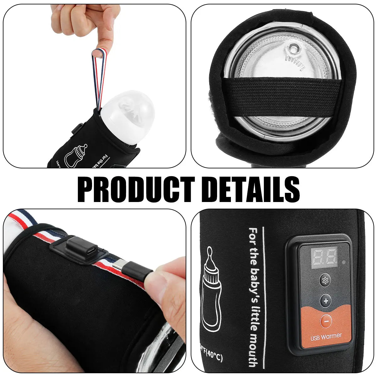 Chauffe-biberon USB avec température réglable et sac isotherme portable.
