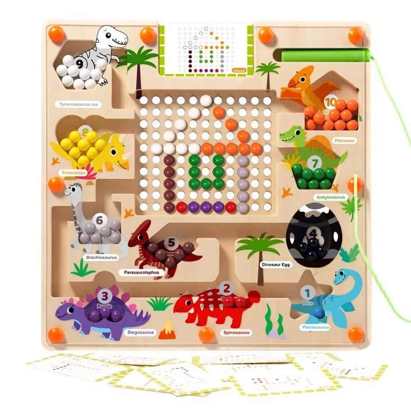 Labyrinthe magnétique de couleurs et de chiffres, puzzle Montessori sur le thème des dinosaures, pour apprendre à compter et à associer, idéal pour développer la motricité fine des tout-petits et les voyages.