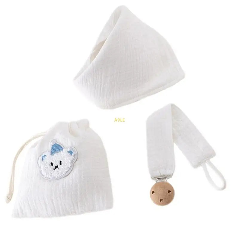 Bavoir pour bébé, attache-tétine en tissu absorbant la salive, sac de rangement inclus, accessoires d'alimentation.