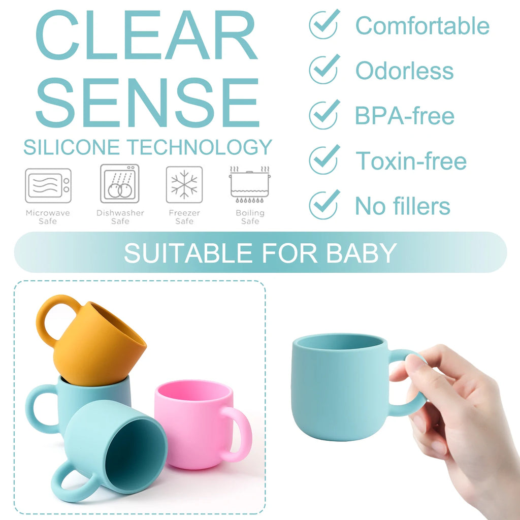 Gobelet d'alimentation pour bébé en silicone Color Kids (1 pièce), avec poignée unique, sans BPA, couleur unie, idéal comme cadeau de naissance.