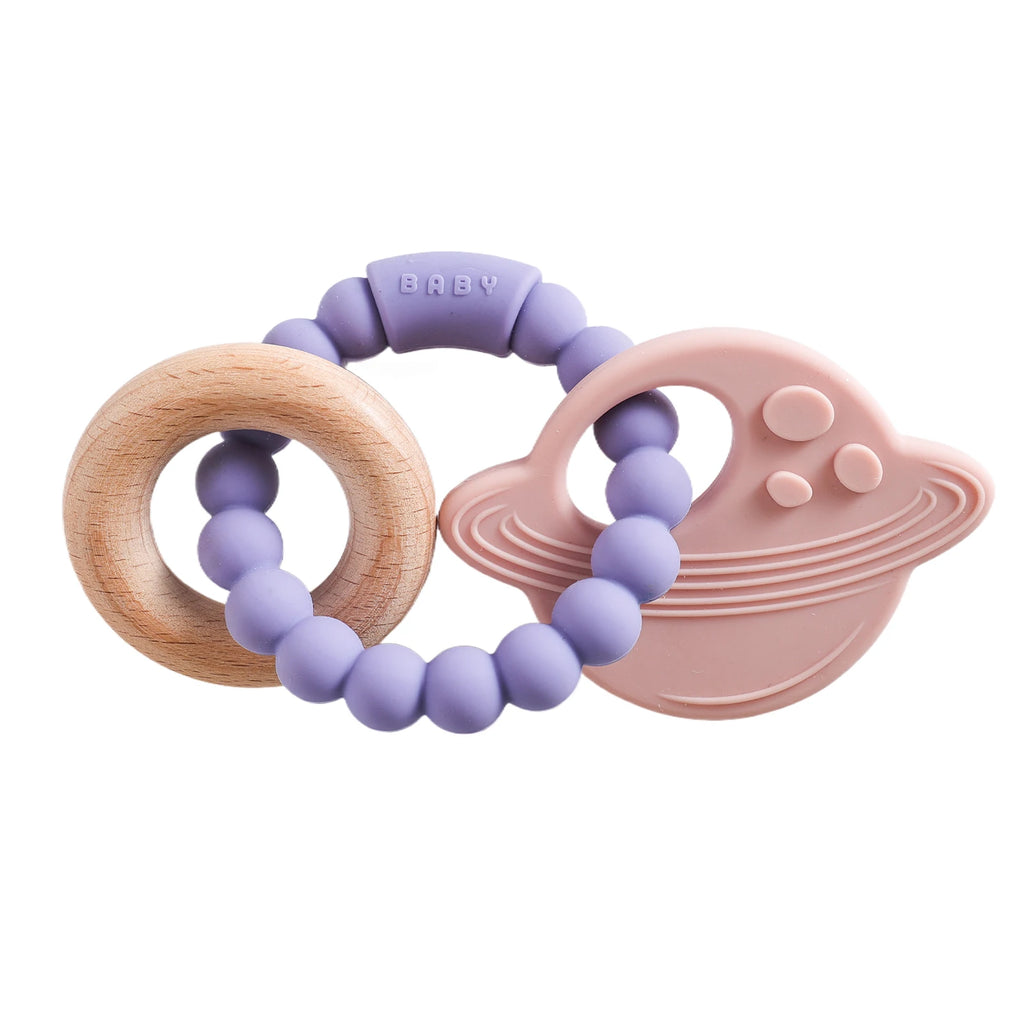Anneau de dentition en silicone alimentaire (1 pièce), jouet pour bébé de 0 à 12 mois, anneau de dentition sensoriel pour tout-petits, bracelet de dentition planète en silicone. Accessoires inclus.
