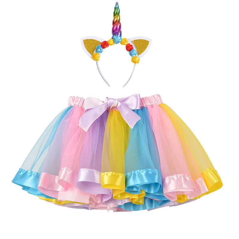 Jupe tutu pour bébé, vêtements pour enfants, tenues pour bébés filles, jupe en tulle mignonne pour tout-petits, bandeau licorne, jupe arc-en-ciel.