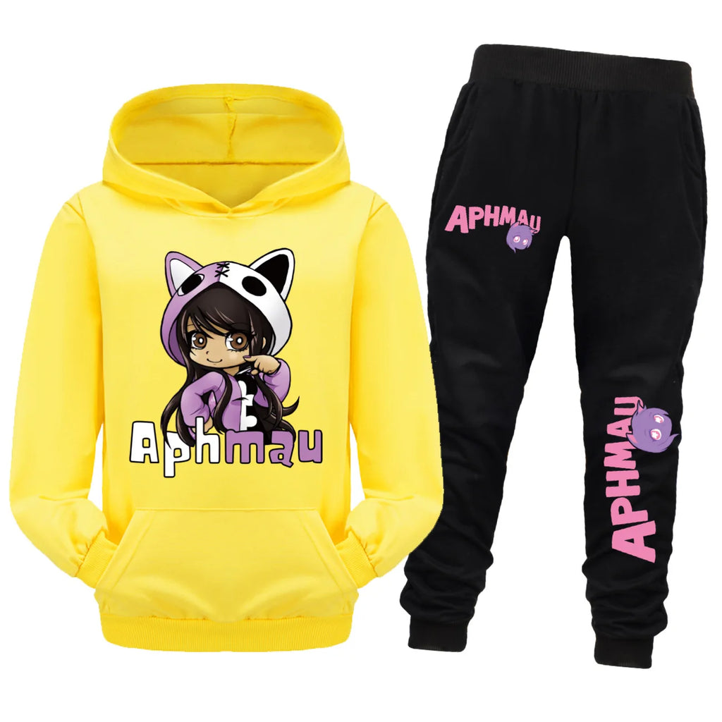 Aaron APHMAU Cat Clothes Set Kids Hooded Sweatshirts Jogging Pants 2pcs Suit Baby Boys Clothing Sets Toddler Girls Outfits