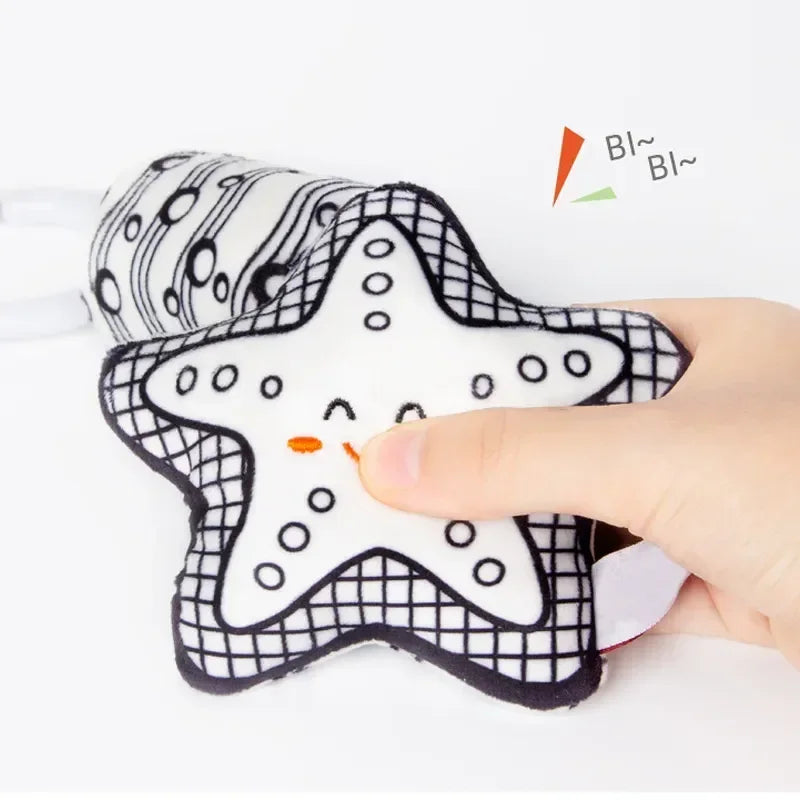 Hochet en peluche à suspendre à la poussette ou au lit, hochet pour bébé, noir et blanc, jouet d'éveil visuel pour enfants.
