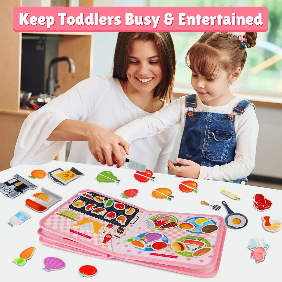 Tableau d'activités Montessori pour tout-petits, livre d'activités, jouets éducatifs et sensoriels pour filles, développement de la motricité, activités préscolaires et de voyage.