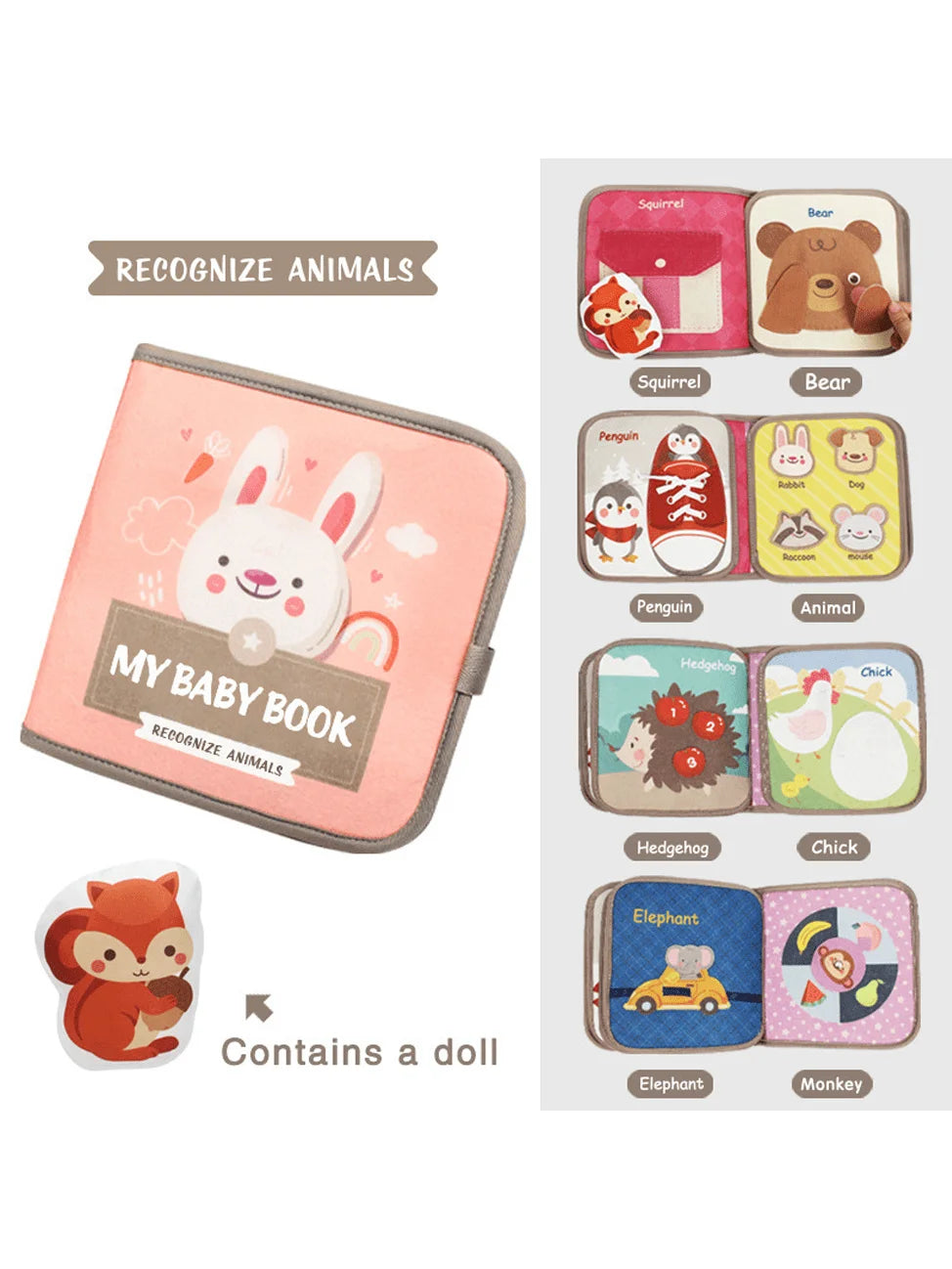 Livre d'activités Montessori pour bébé, livre en tissu pour bébé, jouet d'apprentissage, 1 ensemble de livre en tissu pour bébé, résistant aux déchirures, jouet éducatif, 6.