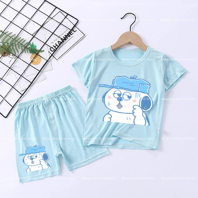 Snoopys Boy Girl Sleepwear Kawaii Cartoon Pyjamas Set Children Cute Home Wear Short Sleeves Shorts Baby Pajamas Summer Clothes