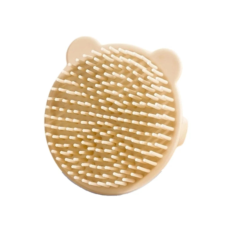 Brosse à shampoing pour bébé à embout rond, en silicone doux, nettoyant pour le cuir chevelu, brosse à cheveux motif animaux amusants, accessoire de bain pour nourrisson.