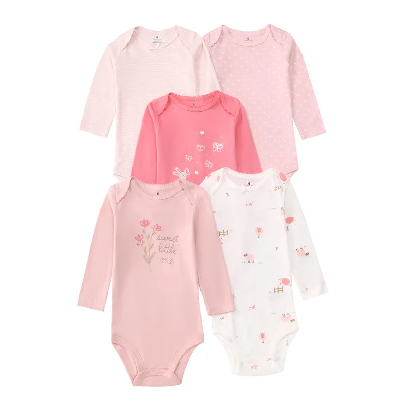 Newborn Baby Bodysuit Cotton 5PCS Cartoon Stripe Unisex Baby Girl Clothes Set Pajamas O-Neck Baby Boy Clothes Short Sleeve