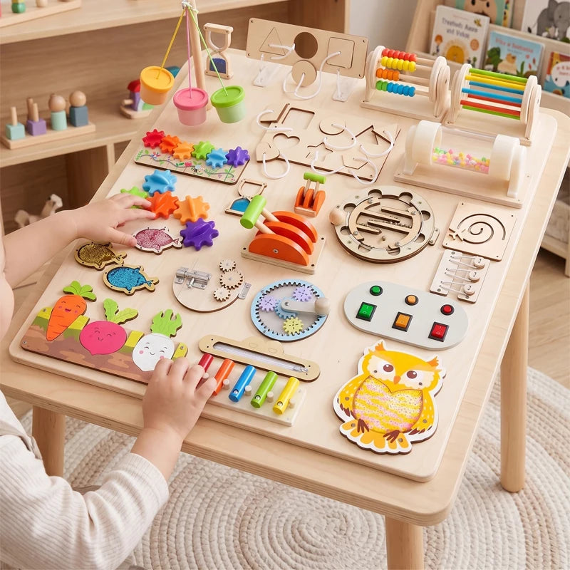Accessoires Montessori de qualité supérieure pour tableau d'activités, jouets éducatifs sensoriels et de motricité fine | Kit d'activités en bois pour enfants d'âge préscolaire.