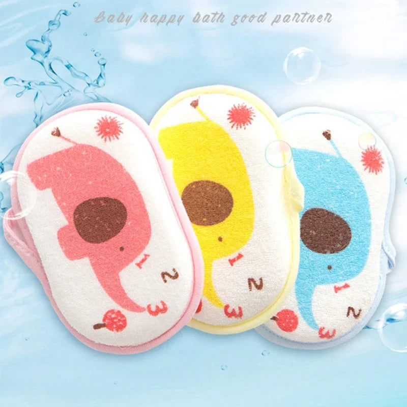 1 éponge de bain douce en coton brossé pour bébé, motif éléphant, accessoire de toilette pour nouveau-né et tout-petit.