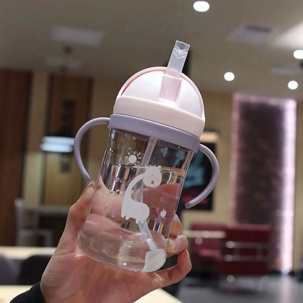 Gobelet/biberon pour enfants de 350 ml avec paille et bille de gravité, grand diamètre.