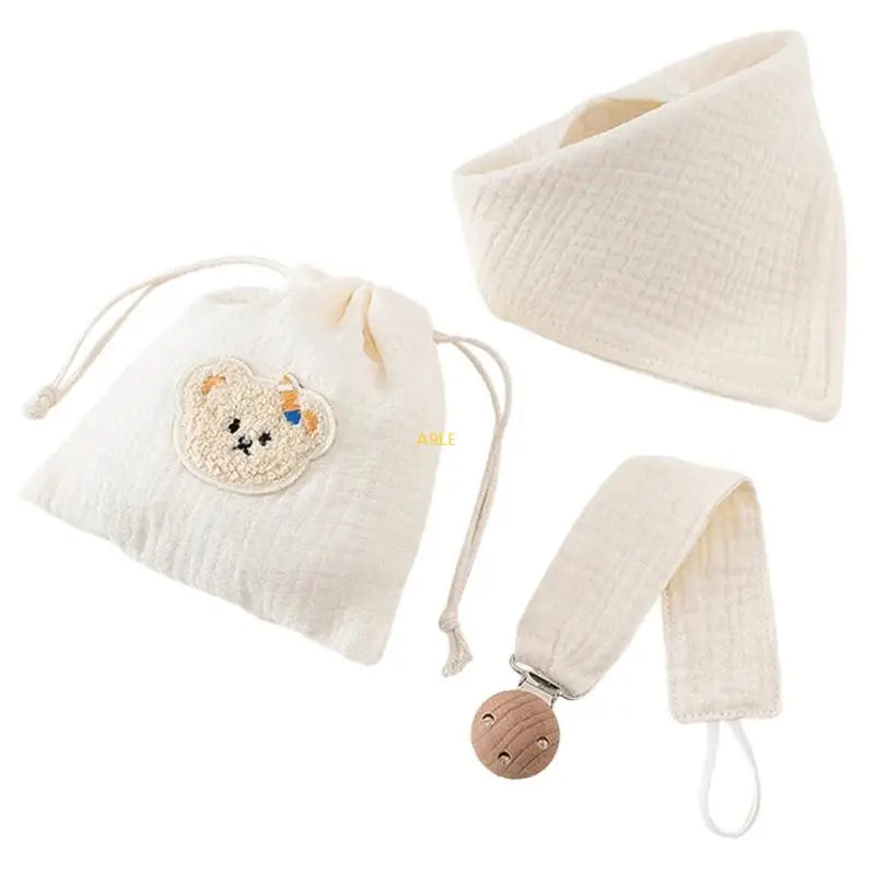 Bavoir pour bébé, attache-tétine en tissu absorbant la salive, sac de rangement inclus, accessoires d'alimentation.