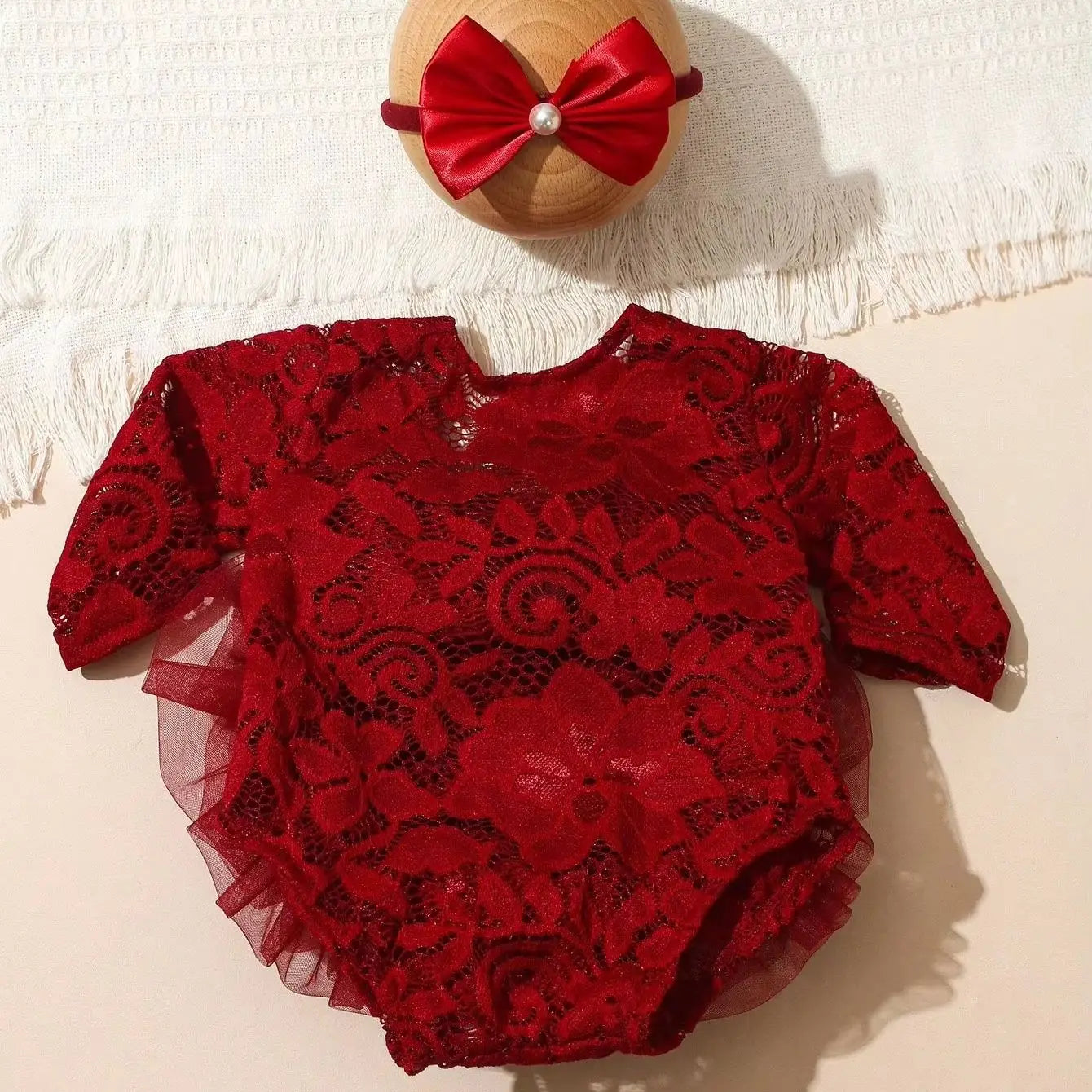 Ylsteed Newborn Lace Flower Headband And Bodysuit Set For 100th Day Baby Photoshoot Outfit Infant Photo Prop Baby Shower Gift-HD