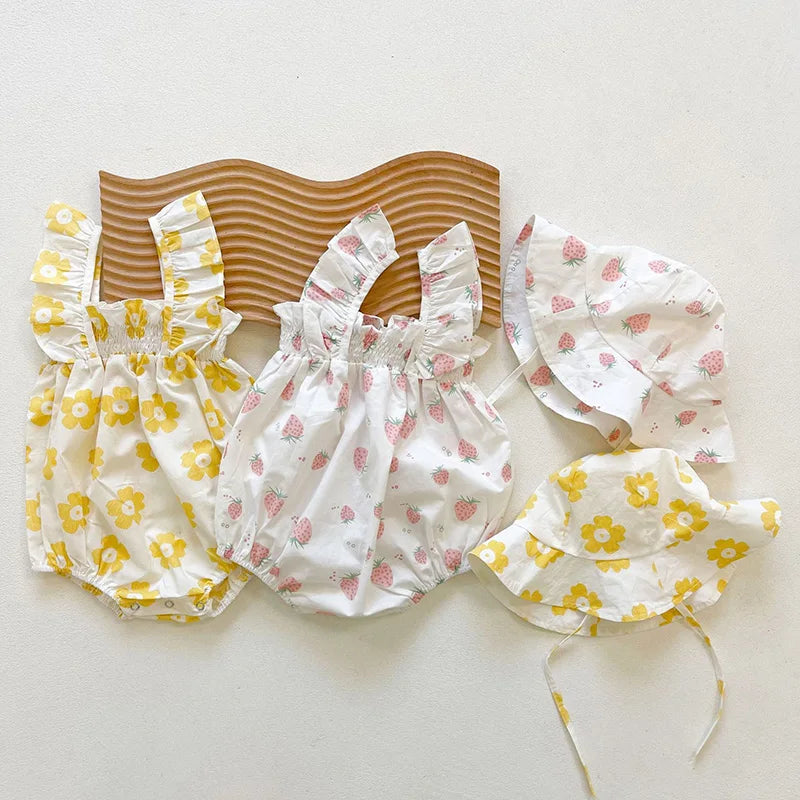 MILANCEL Vêtements d'été pour nouveau-nés, bodys pour petites filles, bodys fleuris, body bébé avec chapeau.