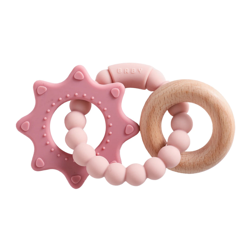 Anneau de dentition en silicone alimentaire (1 pièce), jouet pour bébé de 0 à 12 mois, anneau de dentition sensoriel pour tout-petits, bracelet de dentition planète en silicone. Accessoires inclus.