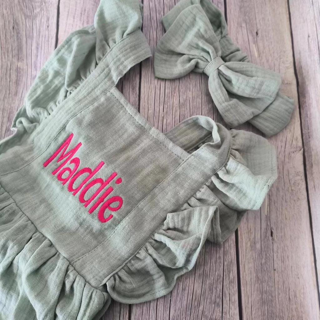 Personalized Summer Newborn Infant Baby Girls Romper + Headband Muslin Sleeveless Rompers Kids Onepiece Fashion Baby Clothing