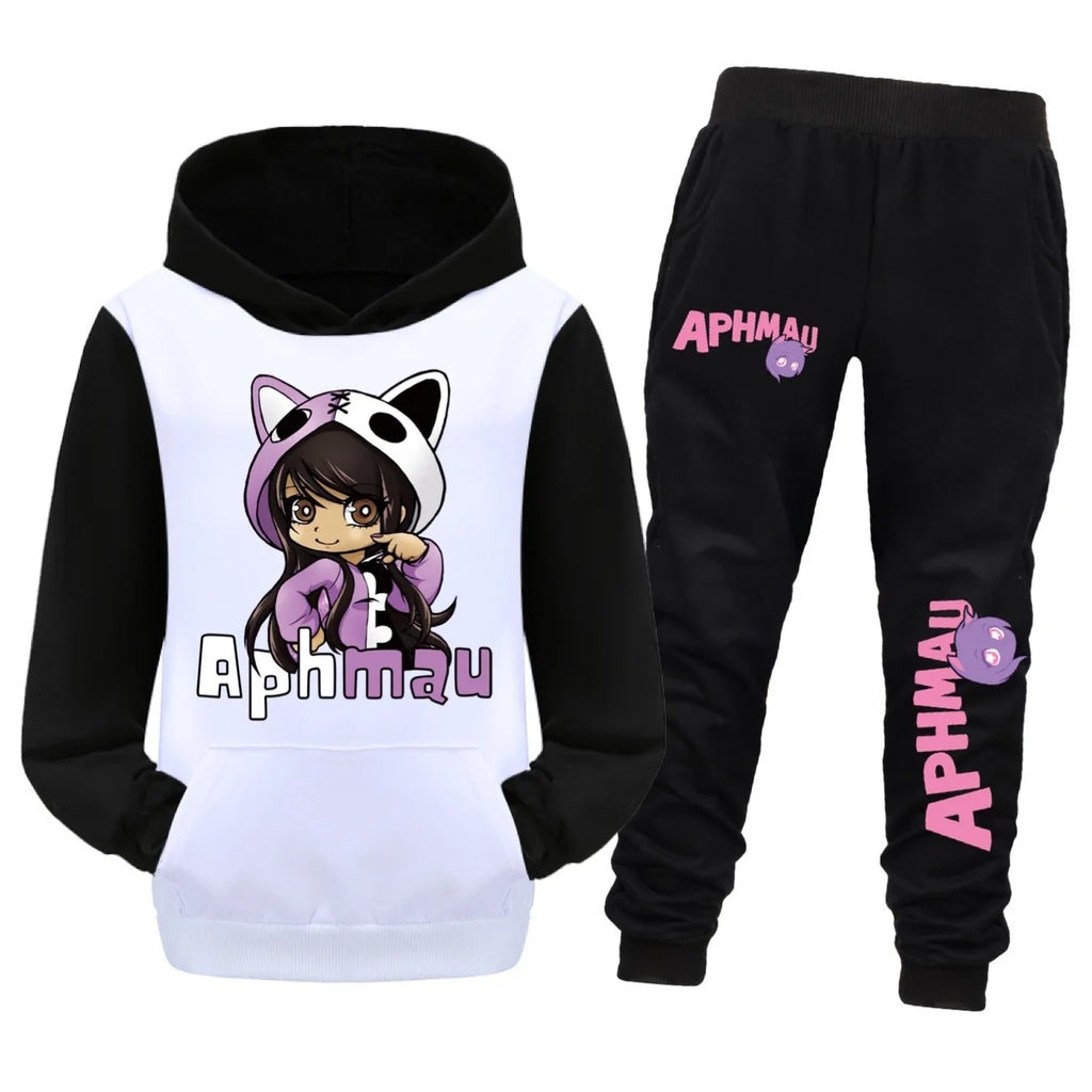 Aaron APHMAU Cat Clothes Set Kids Hooded Sweatshirts Jogging Pants 2pcs Suit Baby Boys Clothing Sets Toddler Girls Outfits