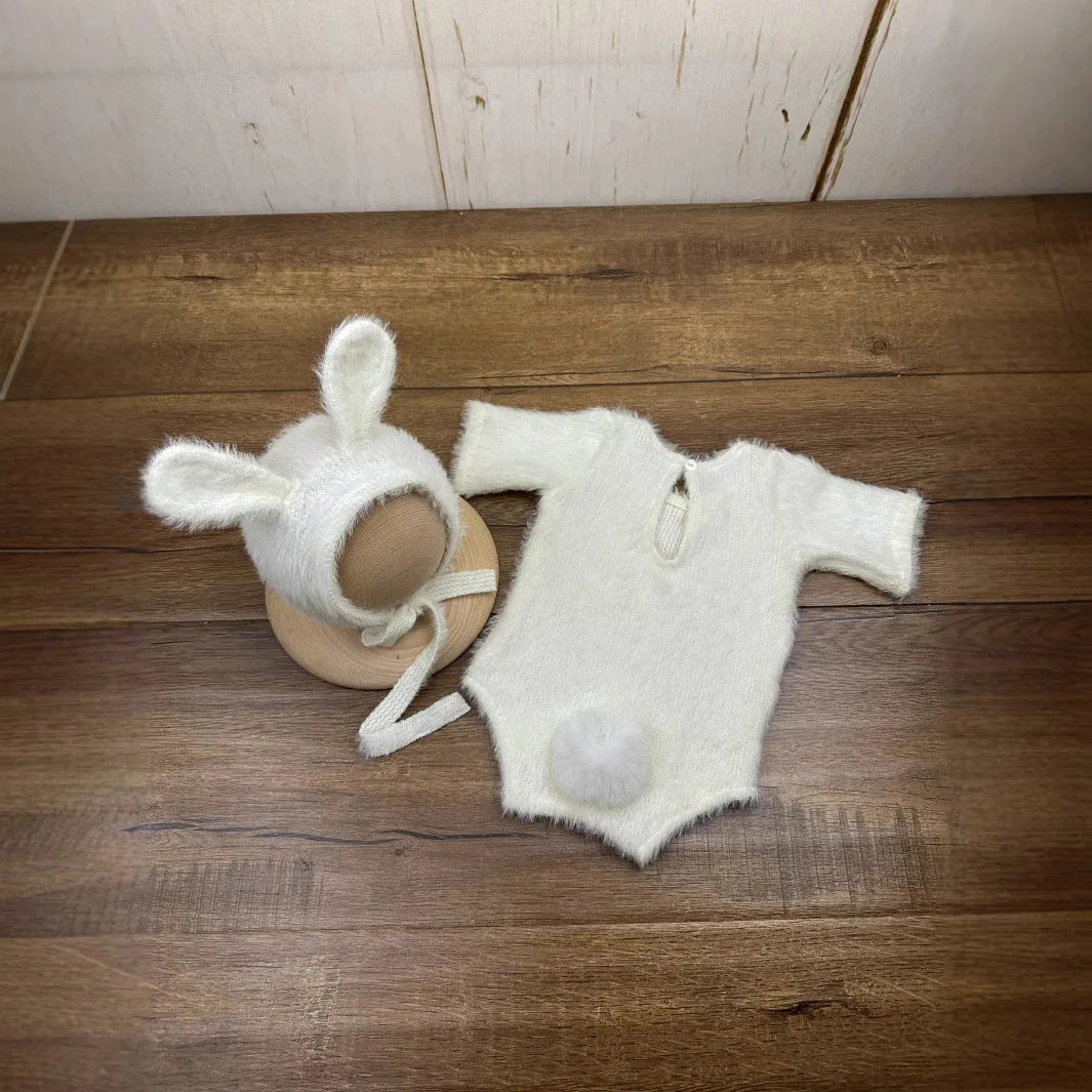 Newborn Photography Props Knitted Outfit Rabbit Doll Baby Cosplay Glasses Baby Photoshoot Props Accessories