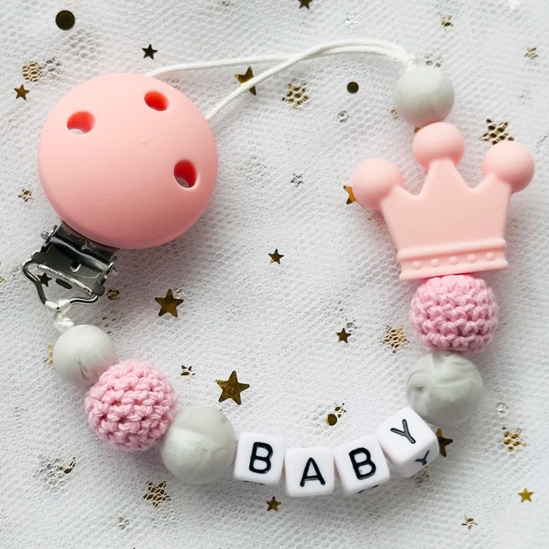 Attaches-tétines personnalisées gratuites avec prénom, jouets de dentition, attaches-tétines, chaînes, accessoires pour bébé, cadeau de naissance.