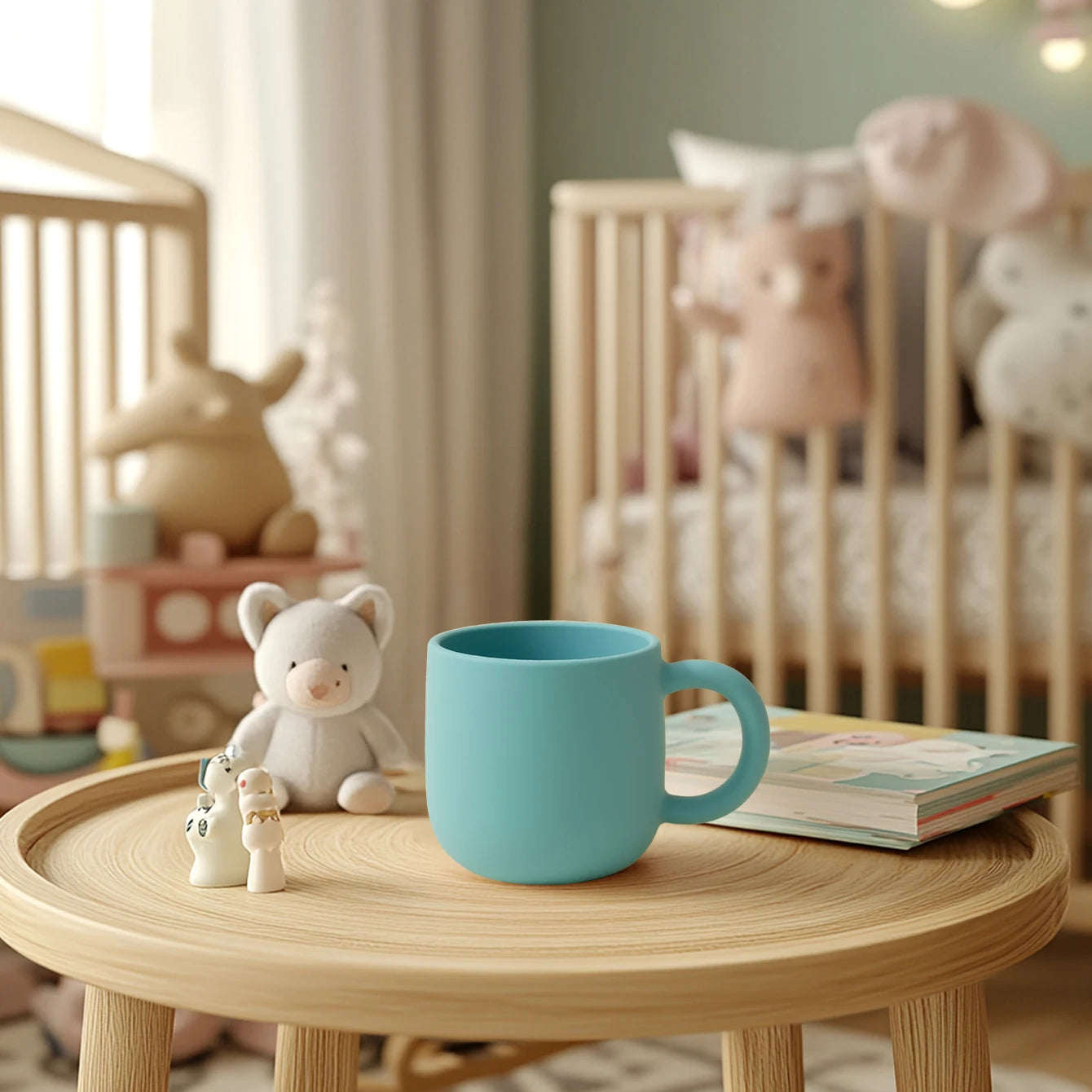Gobelet d'alimentation pour bébé en silicone Color Kids (1 pièce), avec poignée unique, sans BPA, couleur unie, idéal comme cadeau de naissance.