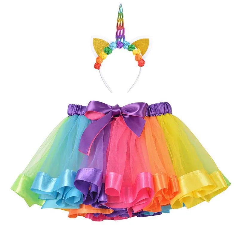 Jupe tutu pour bébé, vêtements pour enfants, tenues pour bébés filles, jupe en tulle mignonne pour tout-petits, bandeau licorne, jupe arc-en-ciel.