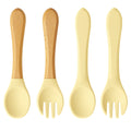 Ensemble de 4 cuillères et fourchettes en silicone Color Kids, sans BPA, avec manches en bois, pour l'apprentissage de l'alimentation des bébés et des nouveau-nés. Accessoires pour nourrissons et nouveau-nés.