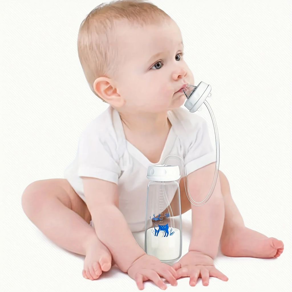 Biberon à col normal de 240 ml (8 oz) avec goupillon pour paille, ensemble de biberons mains libres en PP - facilite l'alimentation.
