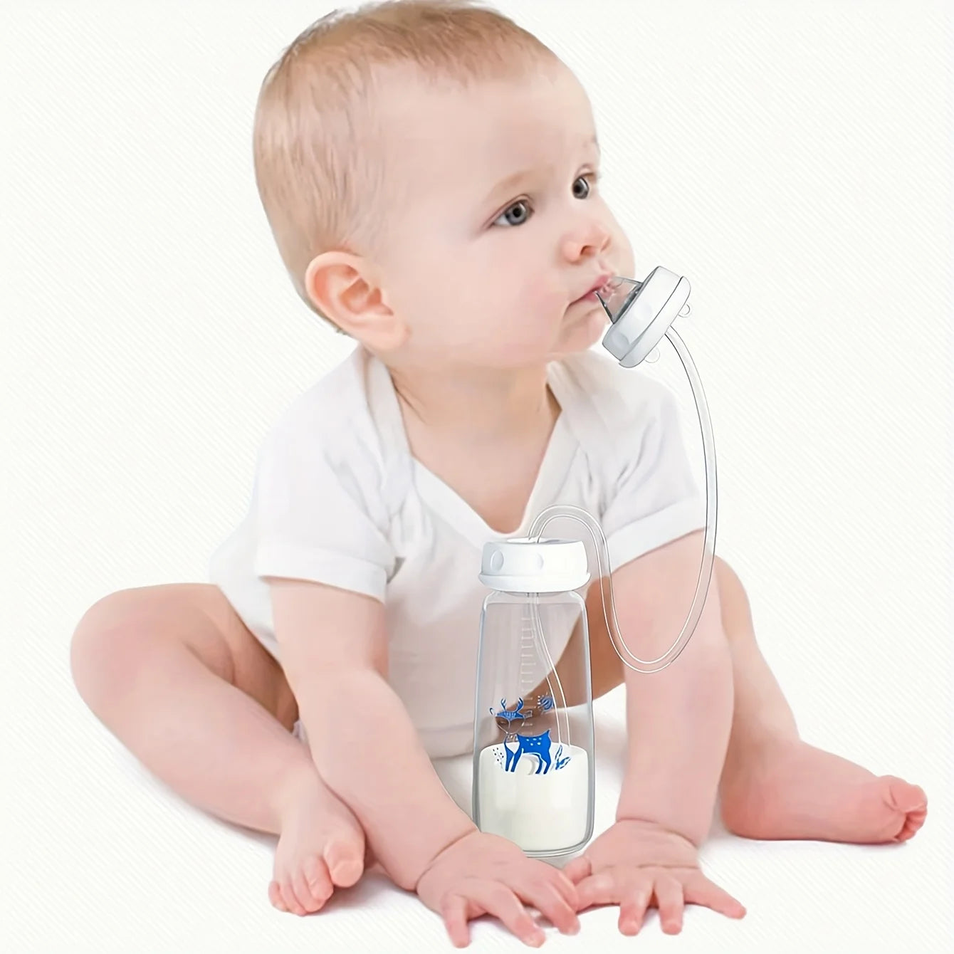 Biberon à col normal de 240 ml (8 oz) avec goupillon pour paille, ensemble de biberons mains libres en PP - facilite l'alimentation.