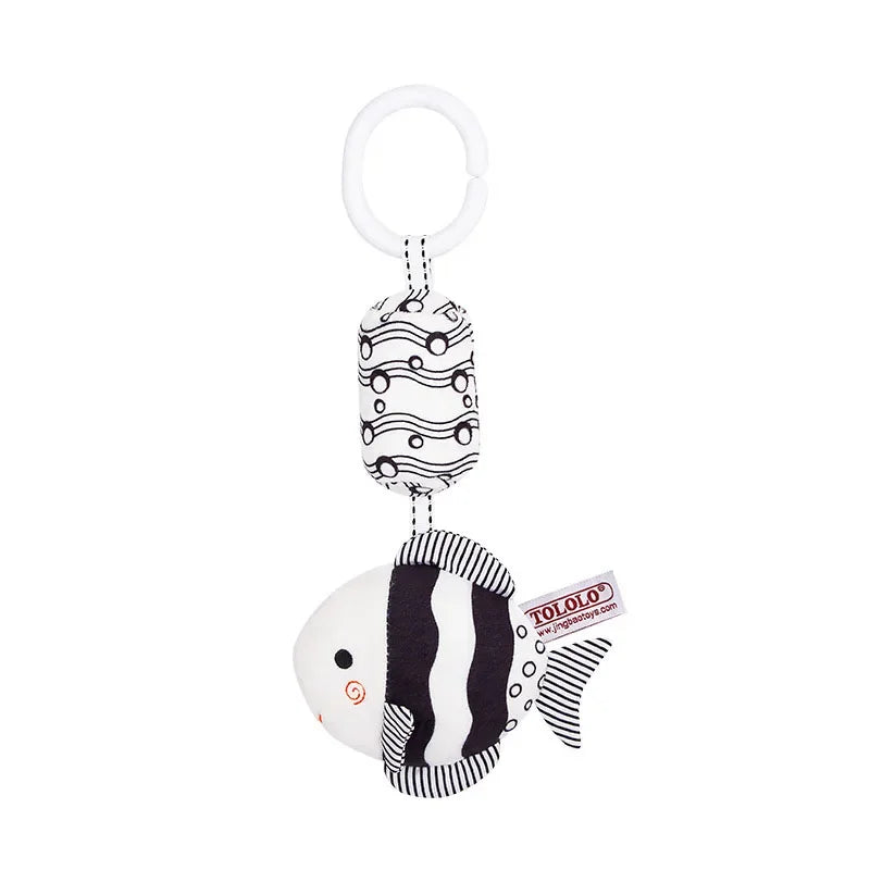 Hochet en peluche à suspendre à la poussette ou au lit, hochet pour bébé, noir et blanc, jouet d'éveil visuel pour enfants.