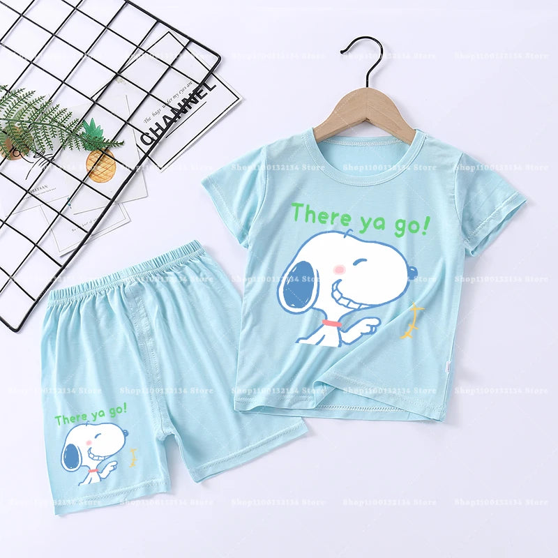 Snoopys Boy Girl Sleepwear Kawaii Cartoon Pyjamas Set Children Cute Home Wear Short Sleeves Shorts Baby Pajamas Summer Clothes