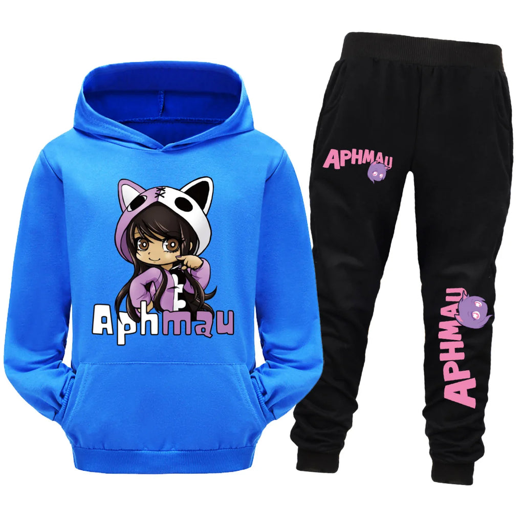Aaron APHMAU Cat Clothes Set Kids Hooded Sweatshirts Jogging Pants 2pcs Suit Baby Boys Clothing Sets Toddler Girls Outfits