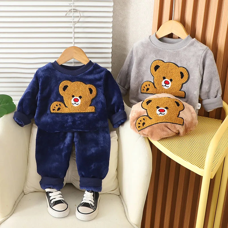 New Winter Baby Boys Clothes Children Cartoon Thick Warm Sleepwear T-Shirt Pants 2Pcs/Sets Toddler Girls Clothing Kids Pajamas