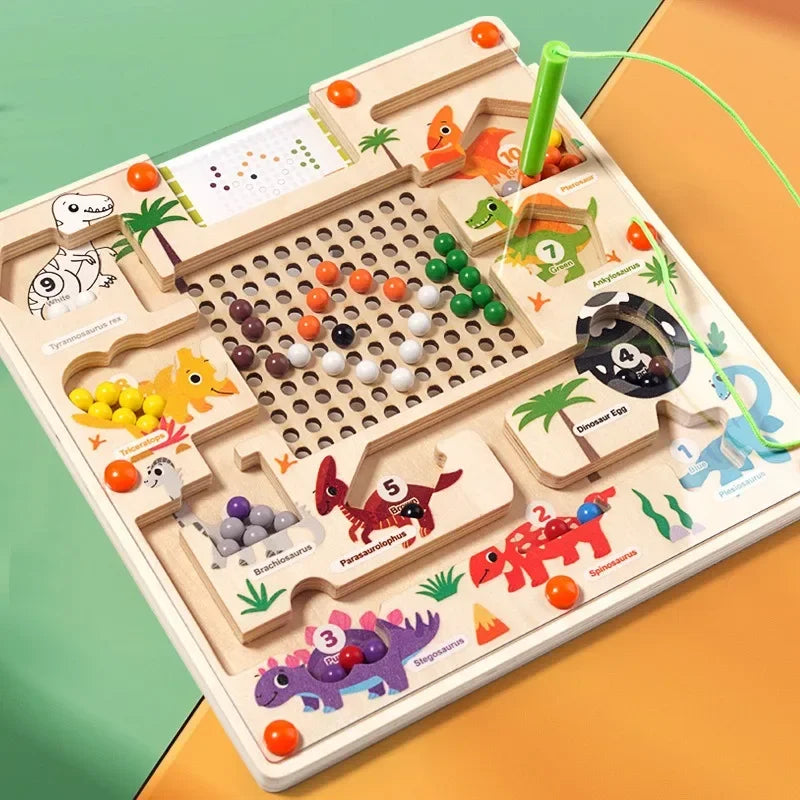 Labyrinthe magnétique de couleurs et de chiffres, puzzle Montessori sur le thème des dinosaures, pour apprendre à compter et à associer, idéal pour développer la motricité fine des tout-petits et les voyages.